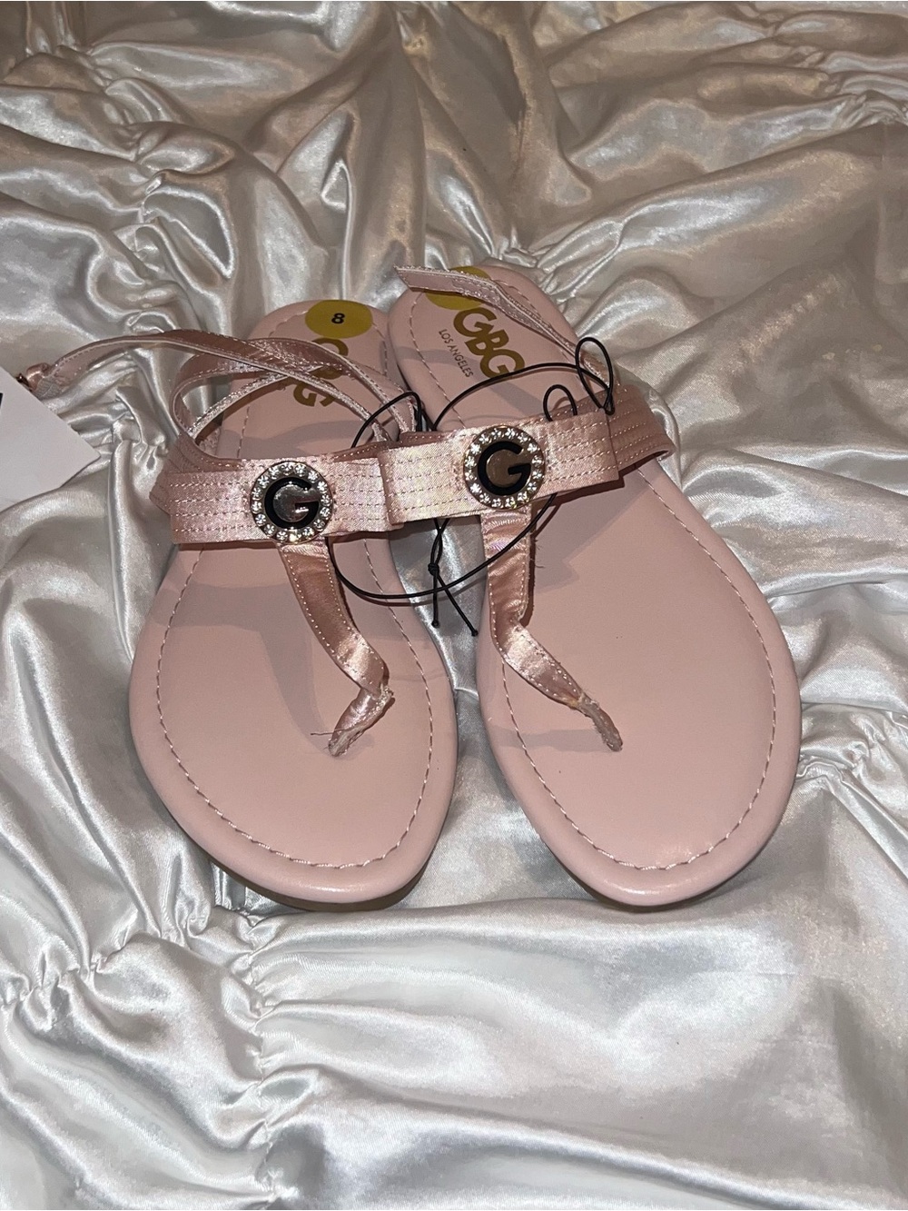 G by Guess Light Pink Rhinestone G Thong Sandals